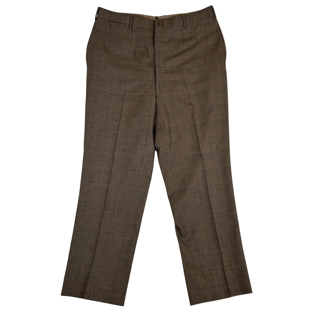 Brooks Brothers Brown Glen Check Plaid Dress Pants Trousers 35x29 Flat Front